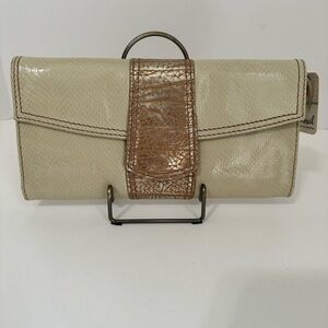 Fossil SL9966 Bone Leather Clutch Wallet Bronze Python Tab NWT